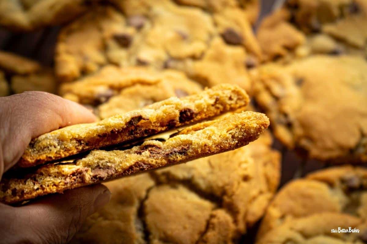 chocolate chip cookie cut in half
