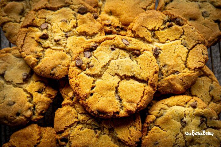 chocolate chip cookies stacked