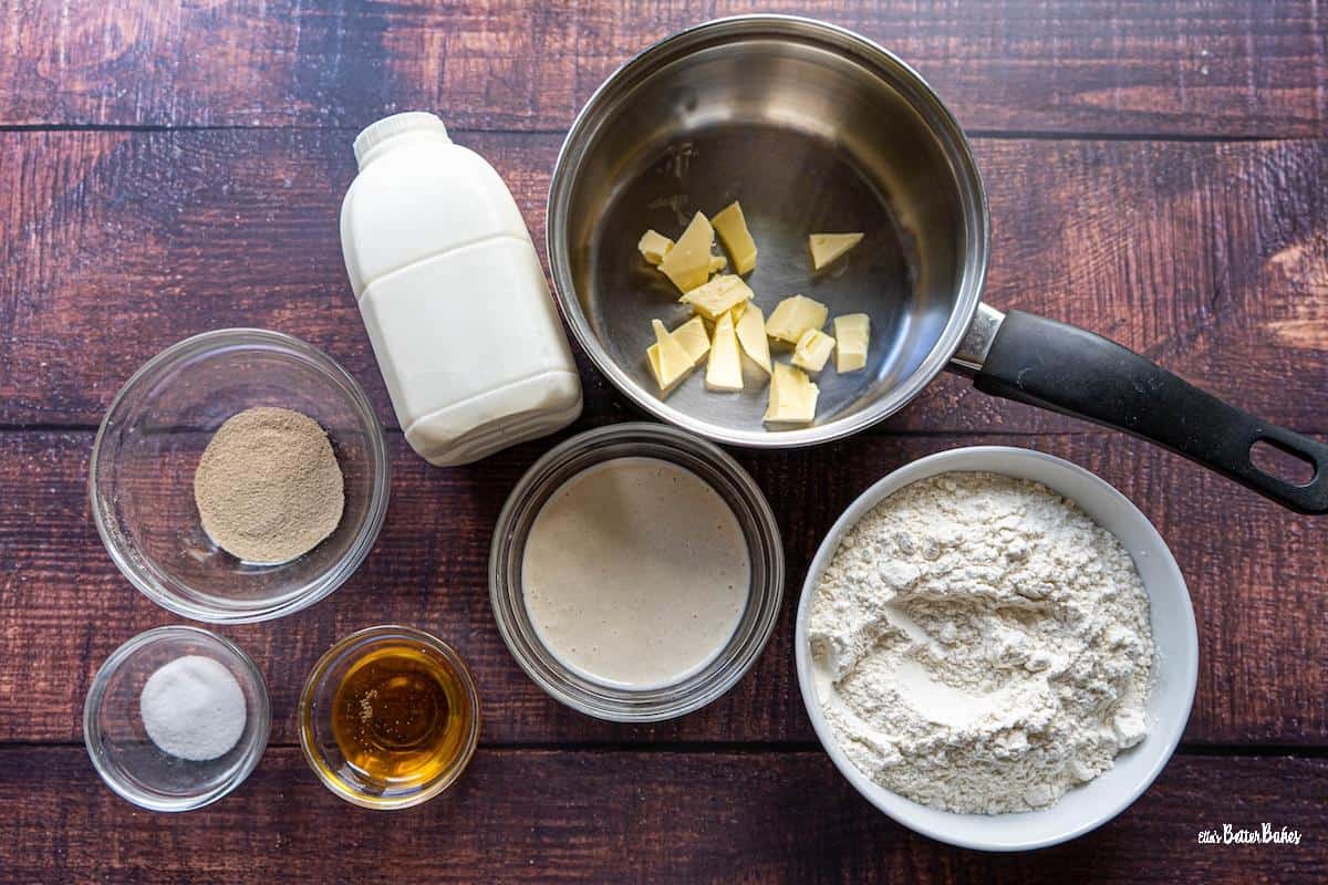 ingredients for english sourdough discard muffins