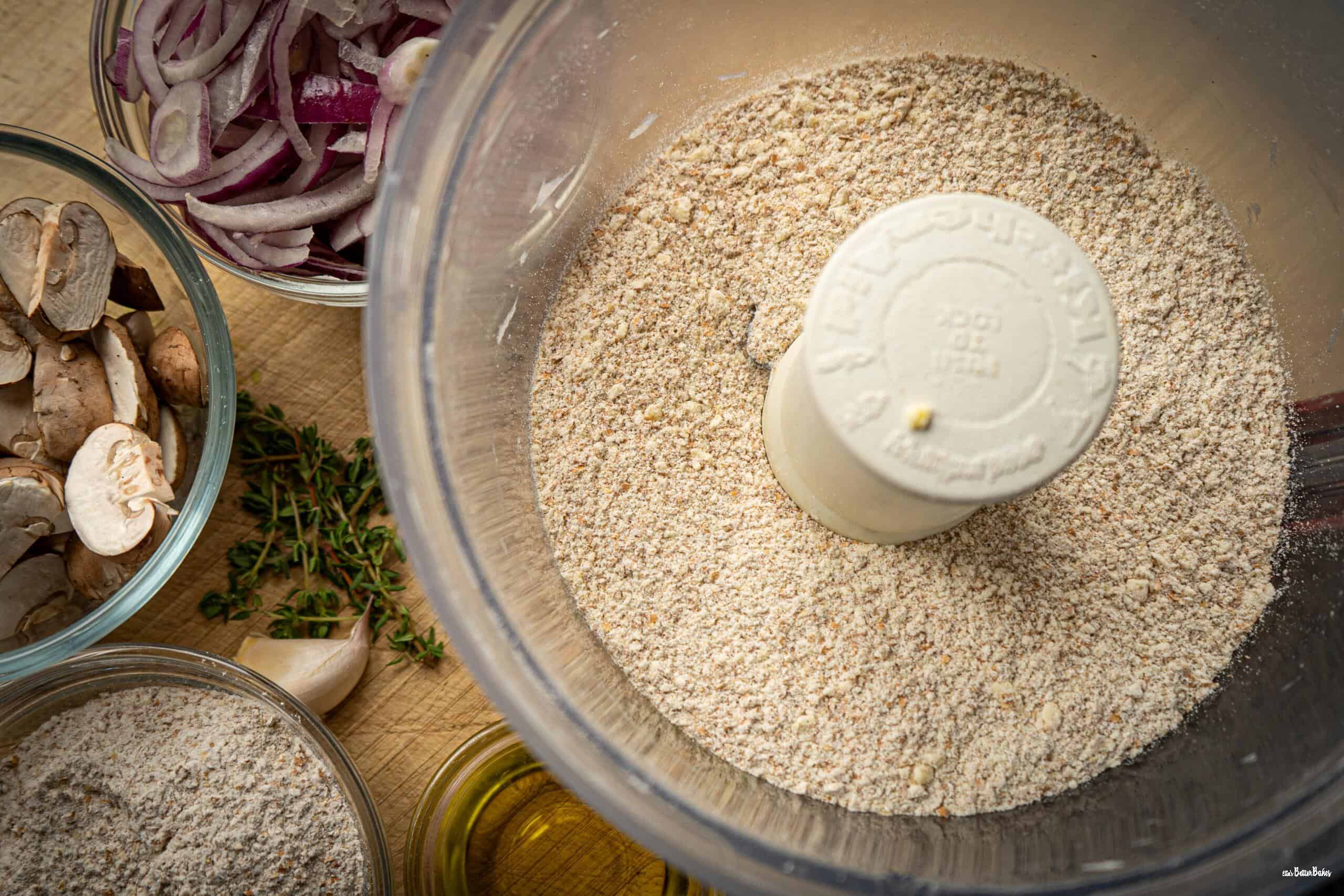 butter rubbed into flour for pastry for bacon and mushroom quiche