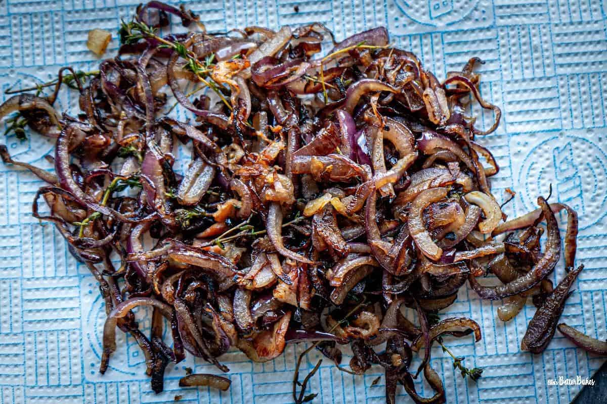 onion caramelised on a piece of kitchen paper