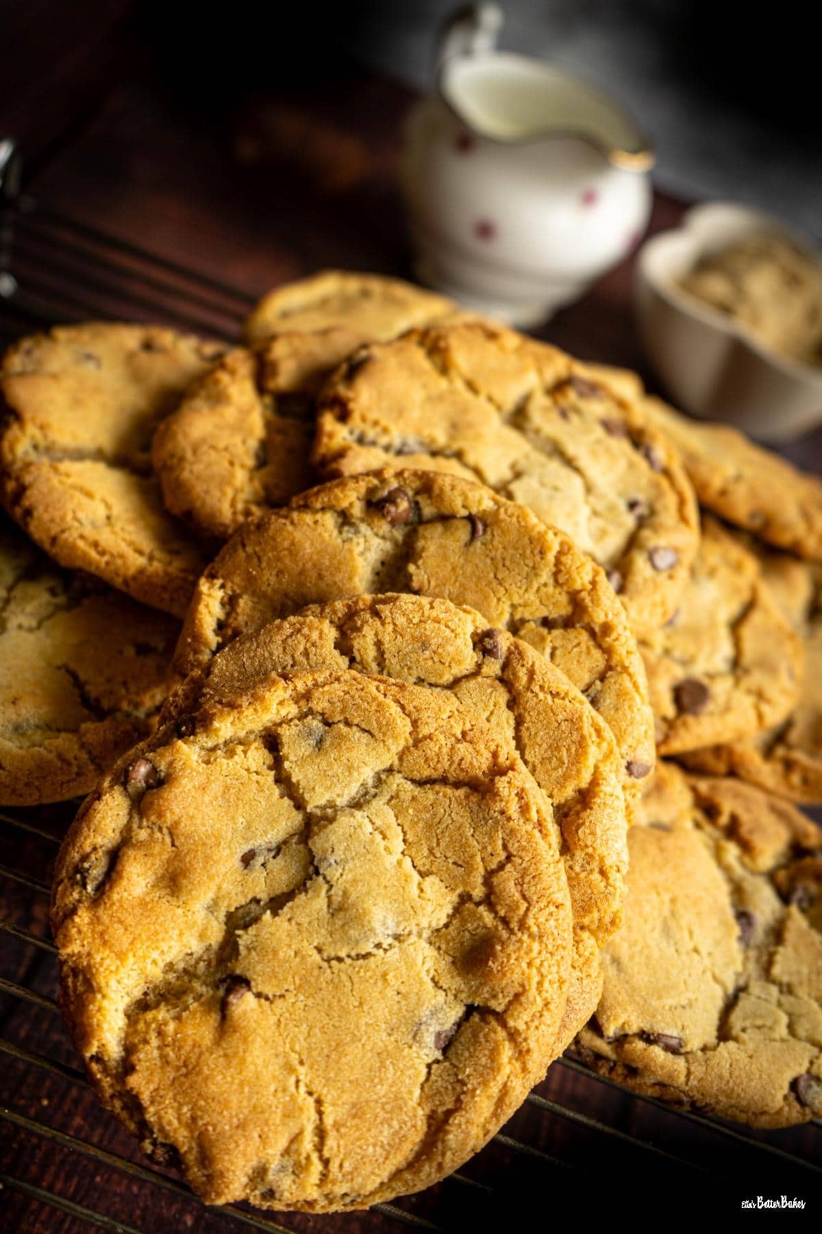 portrait picture of a pile fo best chocolate chip cookies