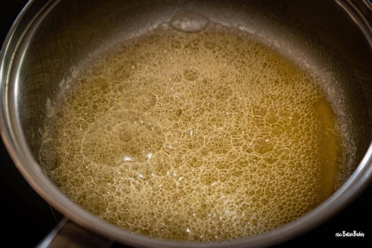 second stage of browned butter - very frothy in pan