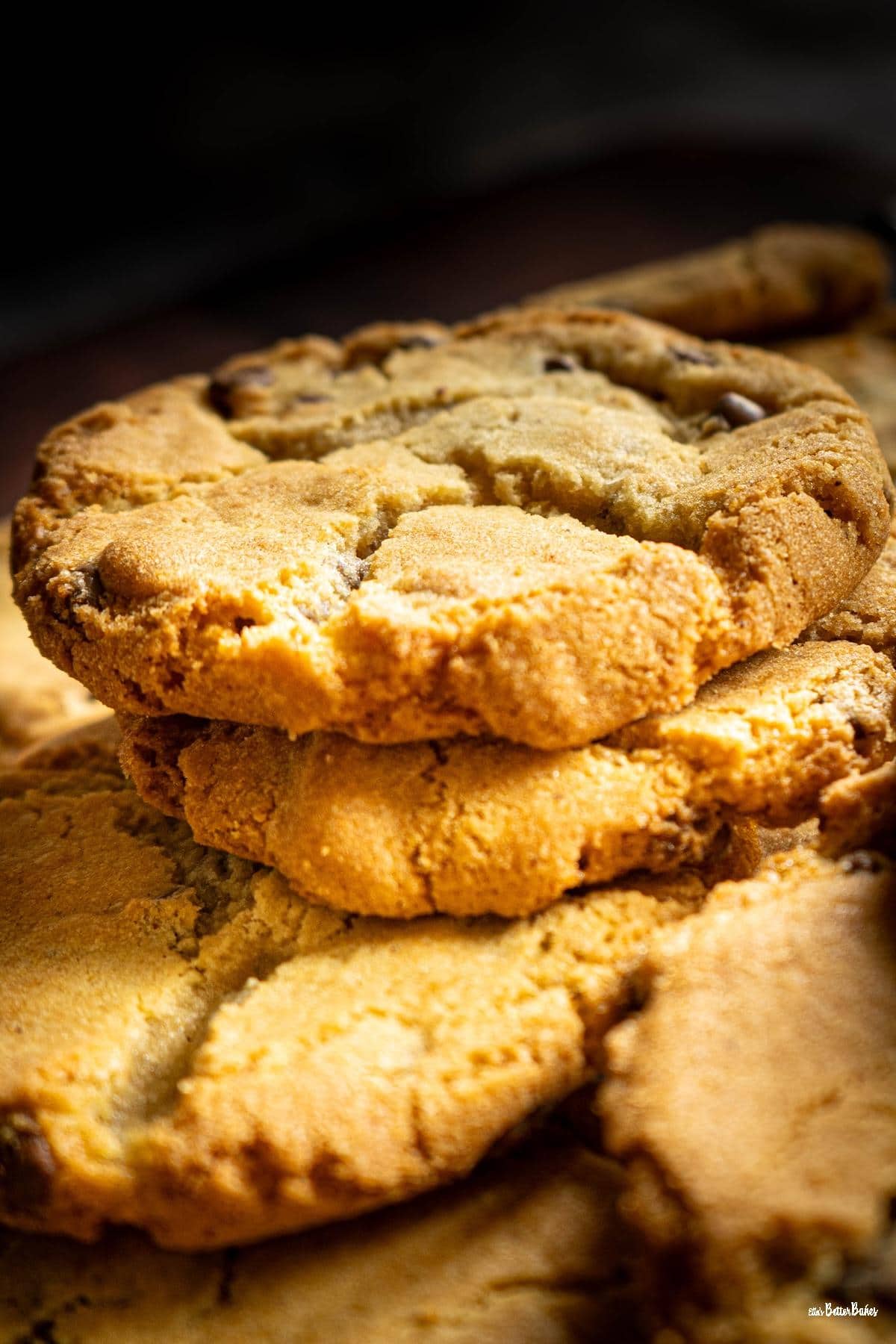 stack of chocolate chip cookies in a stack portrait size
