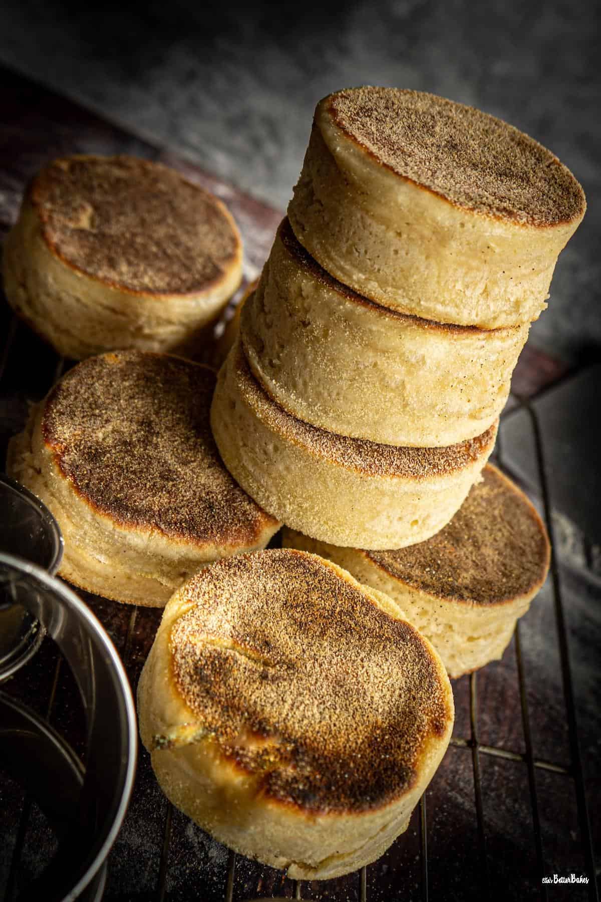 stack of sourdough muffins