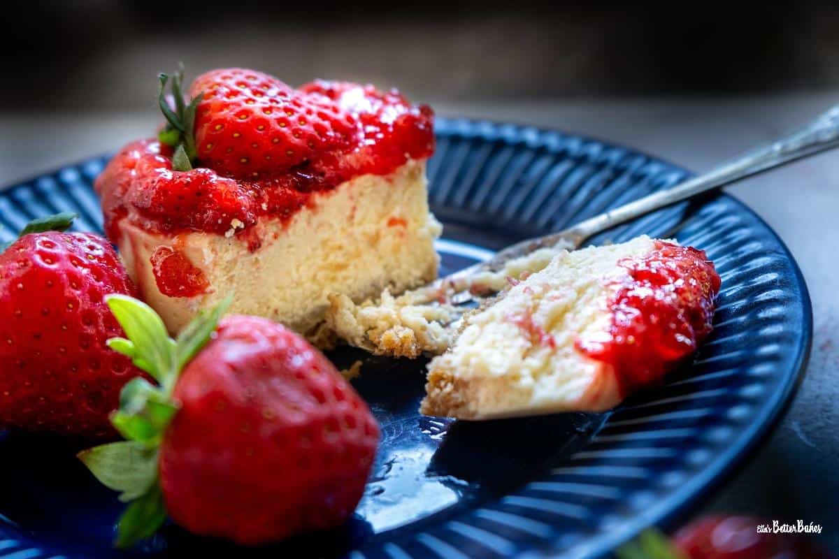 cheesecake cut with a fork