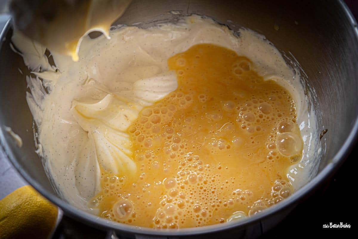 eggs added to cheesecake mixture
