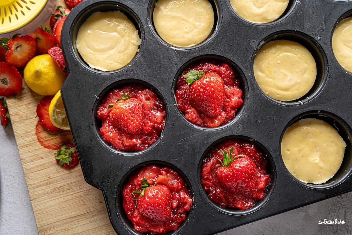 roasted strawberries added to cheesecakes
